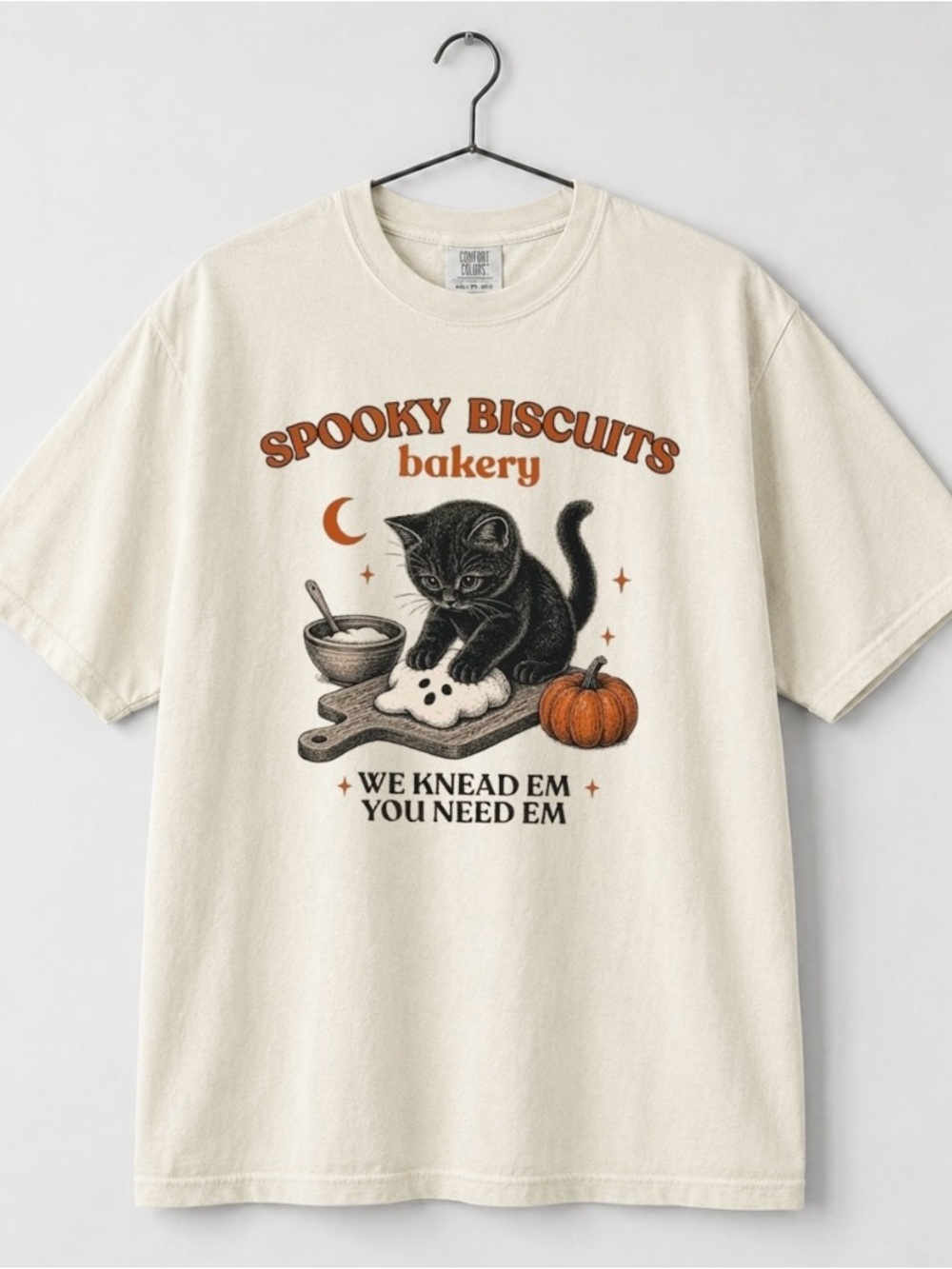 Comfort Color Kitty Biscuits Shirt Spooky Season Halloween Fall Tee For Cat Love - Picture 2 of 4